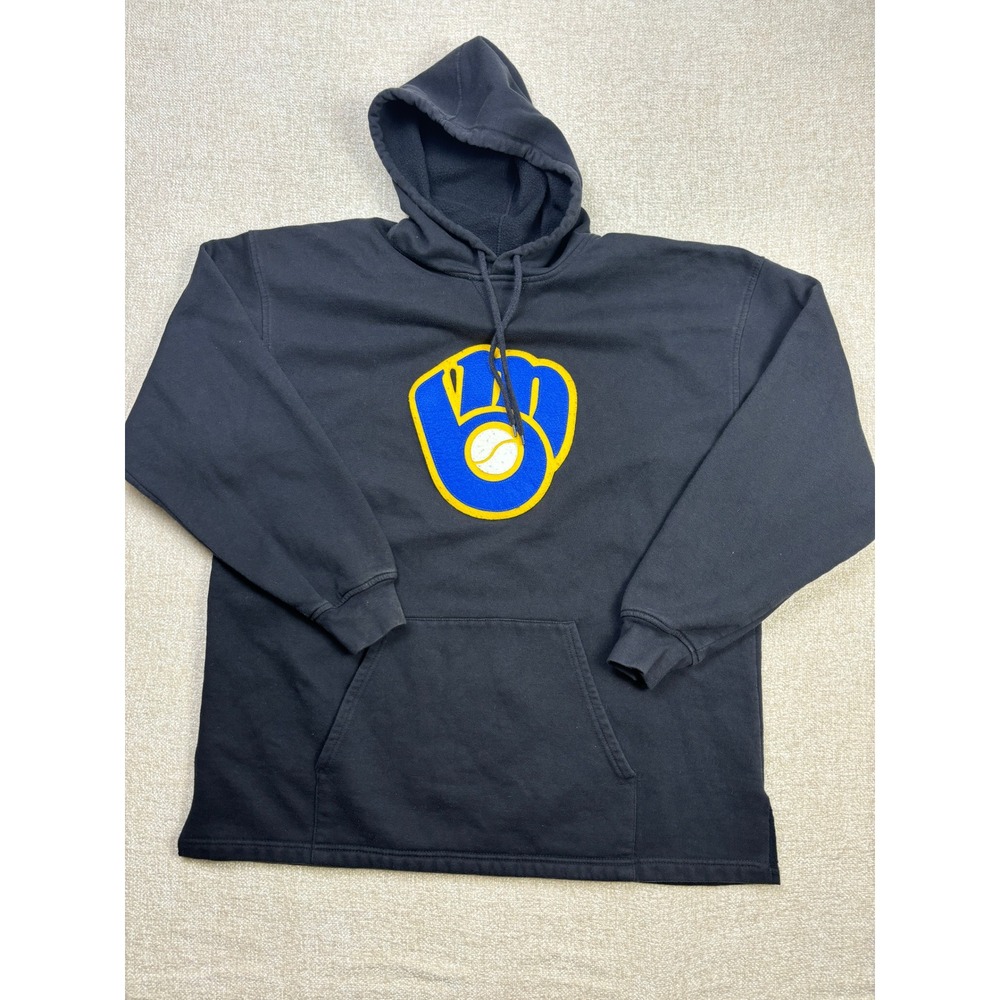 Milwaukee Brewers Mens Black Ball-In-Glove Logo Pullover Hoodie Sweatshirt MLB